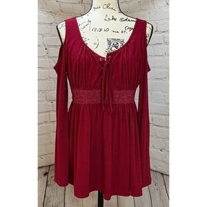 MoonColour Women’s Burgundy Lace-Up Front Cold Shoulder Blouse (Size XL)